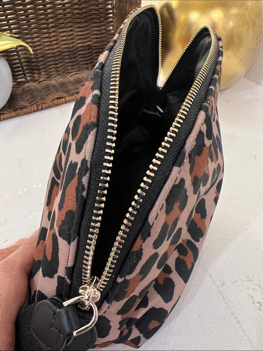 kate spade Leopard-Print Cosmetic Pouch — Pink & Brown